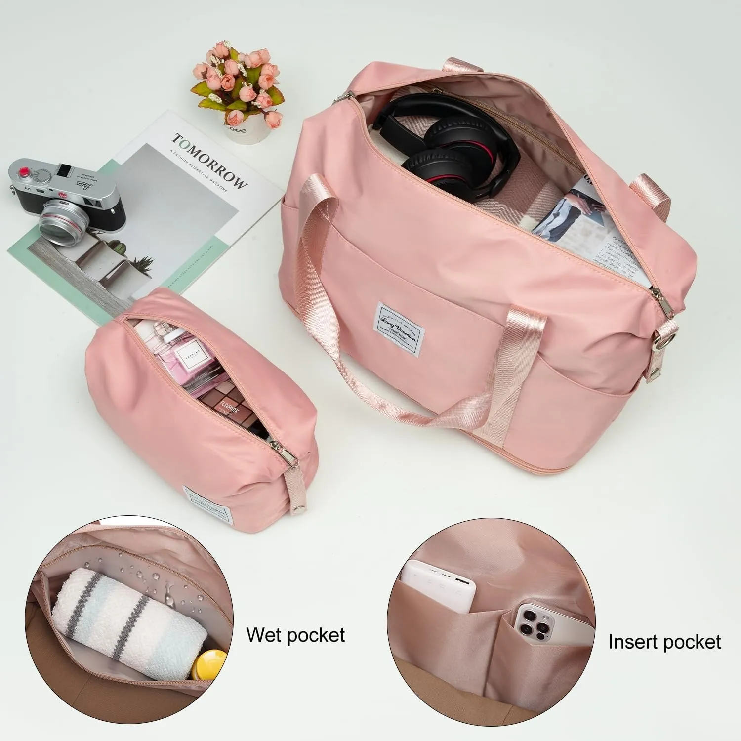 LONG VACATION Luggage Set Lightweight Carry on Suitcase ABS Hardshell Luggage TSA Lock Spinner Wheels(6 piece set, PINK)