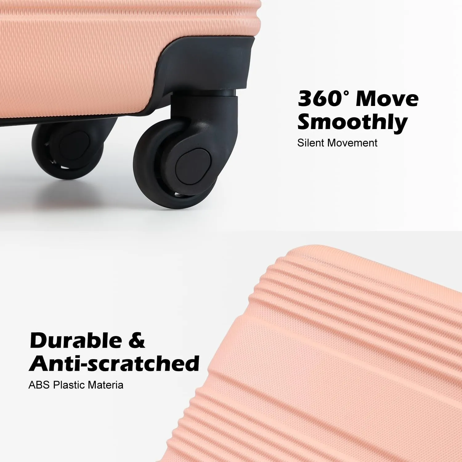 LONG VACATION Luggage Set Lightweight Carry on Suitcase ABS Hardshell Luggage TSA Lock Spinner Wheels(6 piece set, PINK)