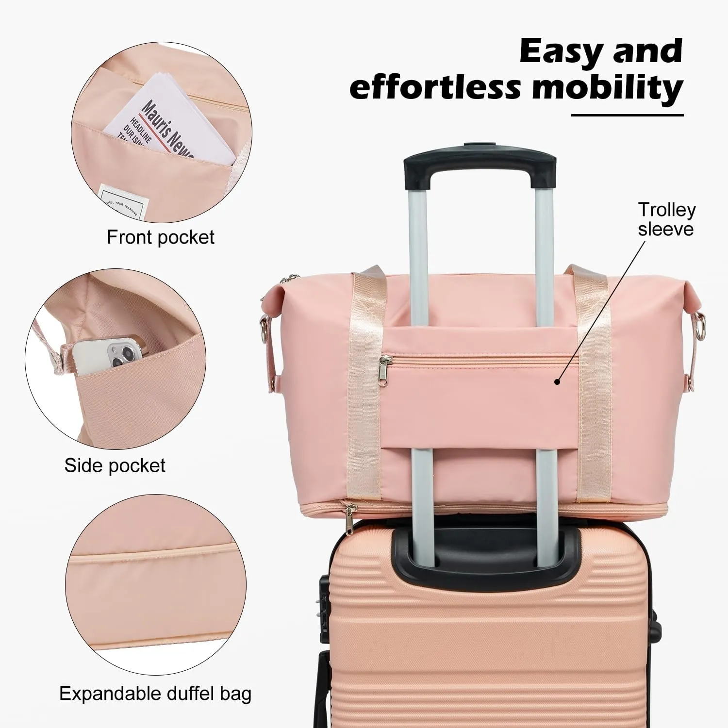 LONG VACATION Luggage Set Lightweight Carry on Suitcase ABS Hardshell Luggage TSA Lock Spinner Wheels(6 piece set, PINK)
