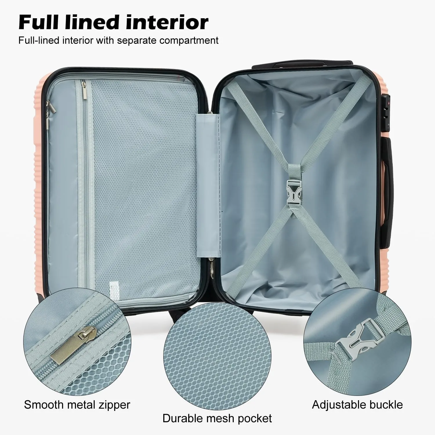 LONG VACATION Luggage Set Lightweight Carry on Suitcase ABS Hardshell Luggage TSA Lock Spinner Wheels(6 piece set, PINK)