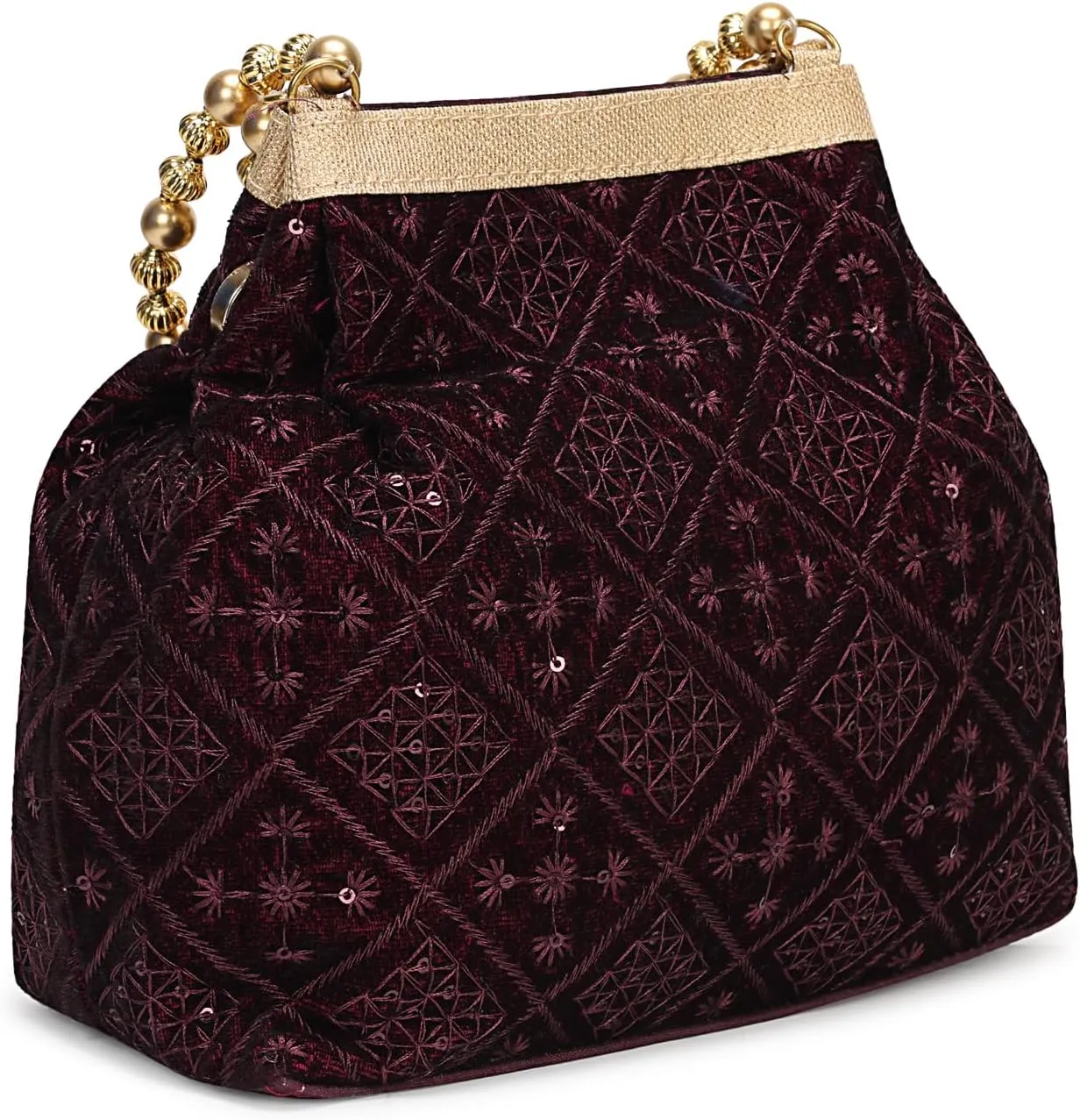 LONGING TO BUY Elegant Evening Potli Bag For Women, Pearl Beaded Handle