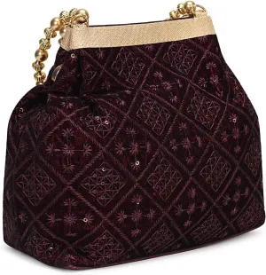 LONGING TO BUY Elegant Evening Potli Bag For Women, Pearl Beaded Handle