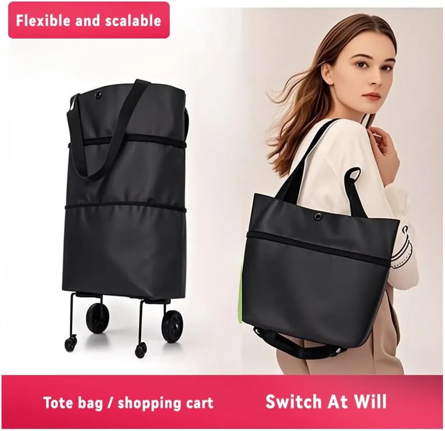 Lotus Trolley Bags for Shopping Cart,Height Under 67 Inches,Foldable Shopping Cart Shopping Bag with Wheels and Zipper Reusable Grocery Bags Foldable. (Black)