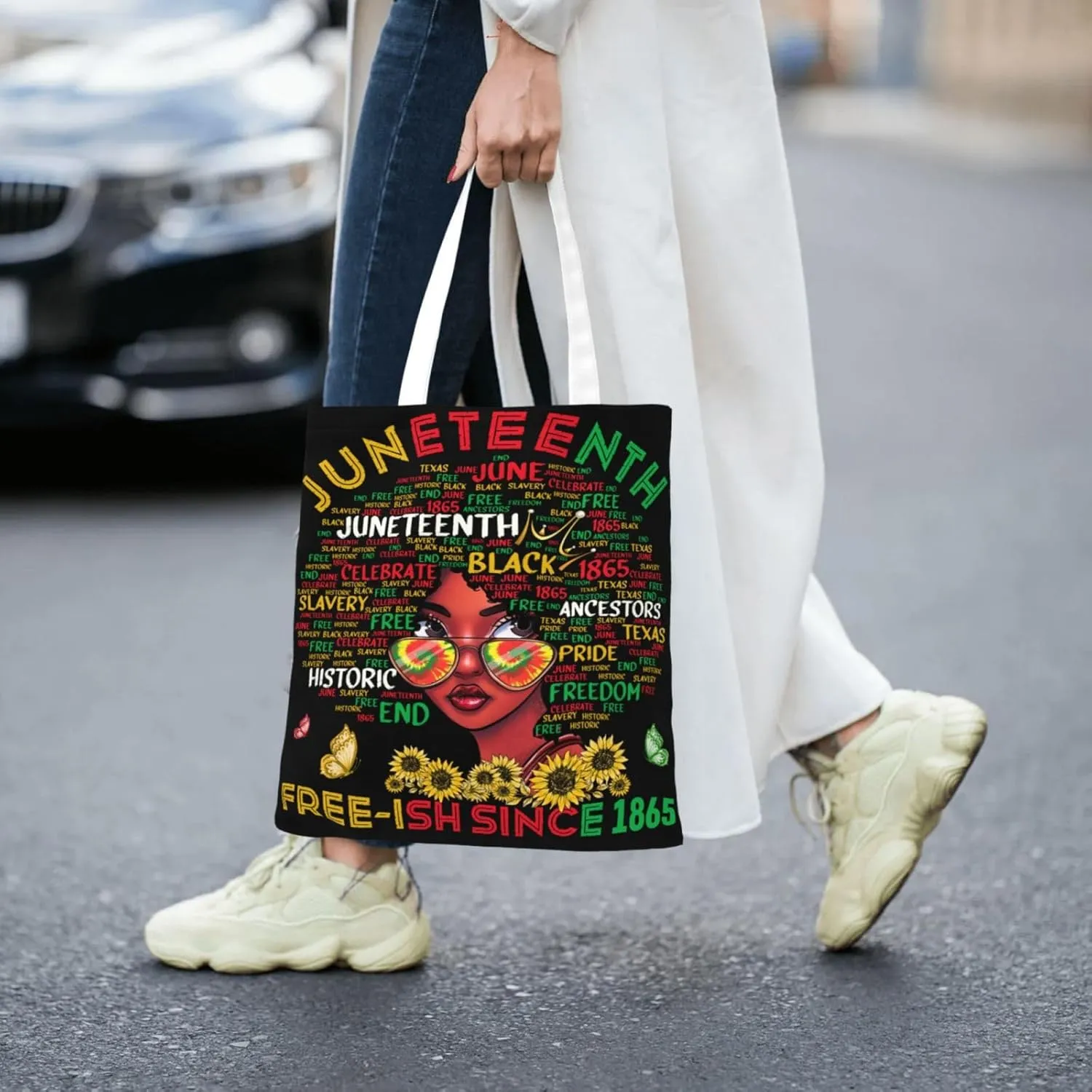 Love Sunflower Juneteenth Festival Tote Bag Reusable Shoulder Tote Bag For Women Lady Vacation, Shopping, Work
