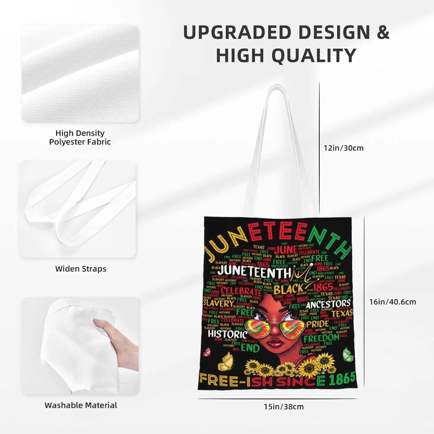 Love Sunflower Juneteenth Festival Tote Bag Reusable Shoulder Tote Bag For Women Lady Vacation, Shopping, Work