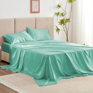 Love's cabin Satin Queen Sheets Set - 4 Piece Aqua Silky Bed Sheets with Deep Pocket, Luxury Silk Feel Satin Queen Size Sheet Set (1 Flat Sheet,1 Fitted Sheet,2 Pillow Cases)