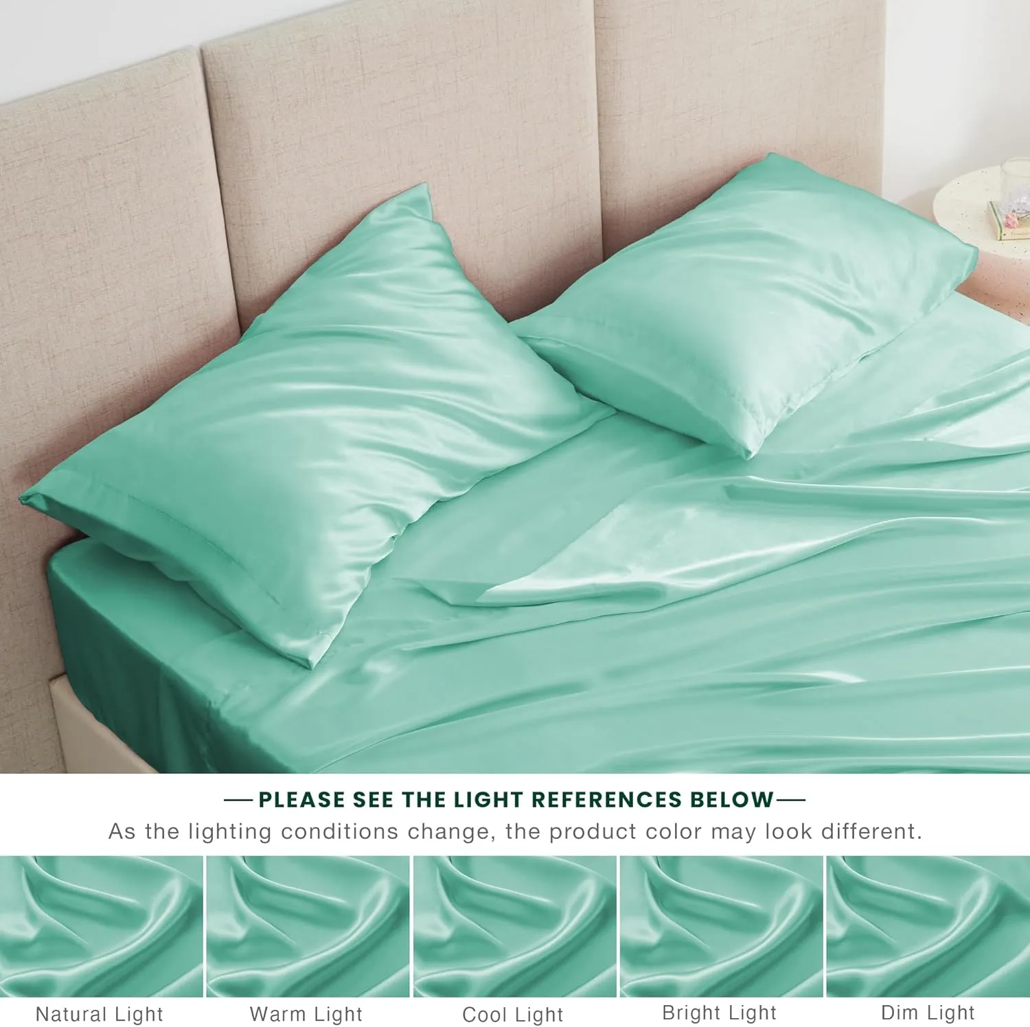 Love's cabin Satin Queen Sheets Set - 4 Piece Aqua Silky Bed Sheets with Deep Pocket, Luxury Silk Feel Satin Queen Size Sheet Set (1 Flat Sheet,1 Fitted Sheet,2 Pillow Cases)