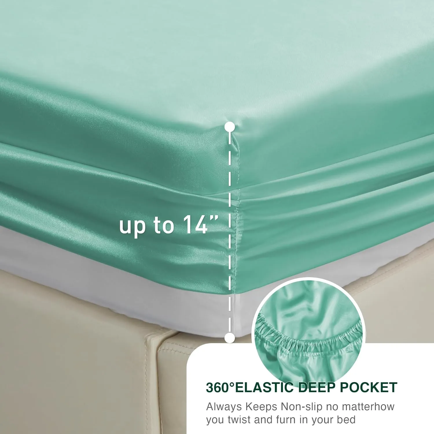 Love's cabin Satin Queen Sheets Set - 4 Piece Aqua Silky Bed Sheets with Deep Pocket, Luxury Silk Feel Satin Queen Size Sheet Set (1 Flat Sheet,1 Fitted Sheet,2 Pillow Cases)