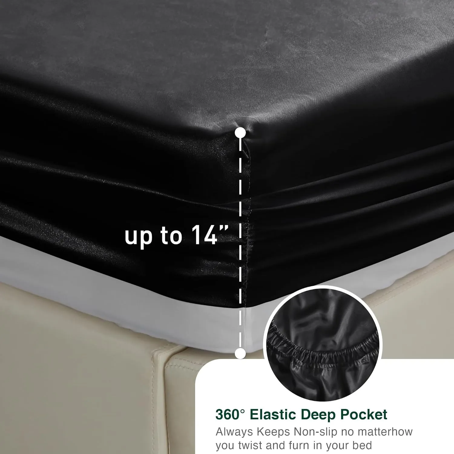Love's cabin Satin Queen Sheets Set - 4 Piece Black Silky Bed Sheets Set with Deep Pocket, Luxury Silk Feel Satin Queen Size Sheet Set (1 Flat Sheet,1 Fitted Sheet,2 Pillow Cases)