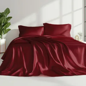 Love's cabin Satin Queen Sheets Set - 4 Piece Burgundy Silky Bed Sheets with Deep Pocket, Luxury Silk Feel Satin Queen Size Sheet Set (1 Flat Sheet,1 Fitted Sheet,2 Pillow Cases)