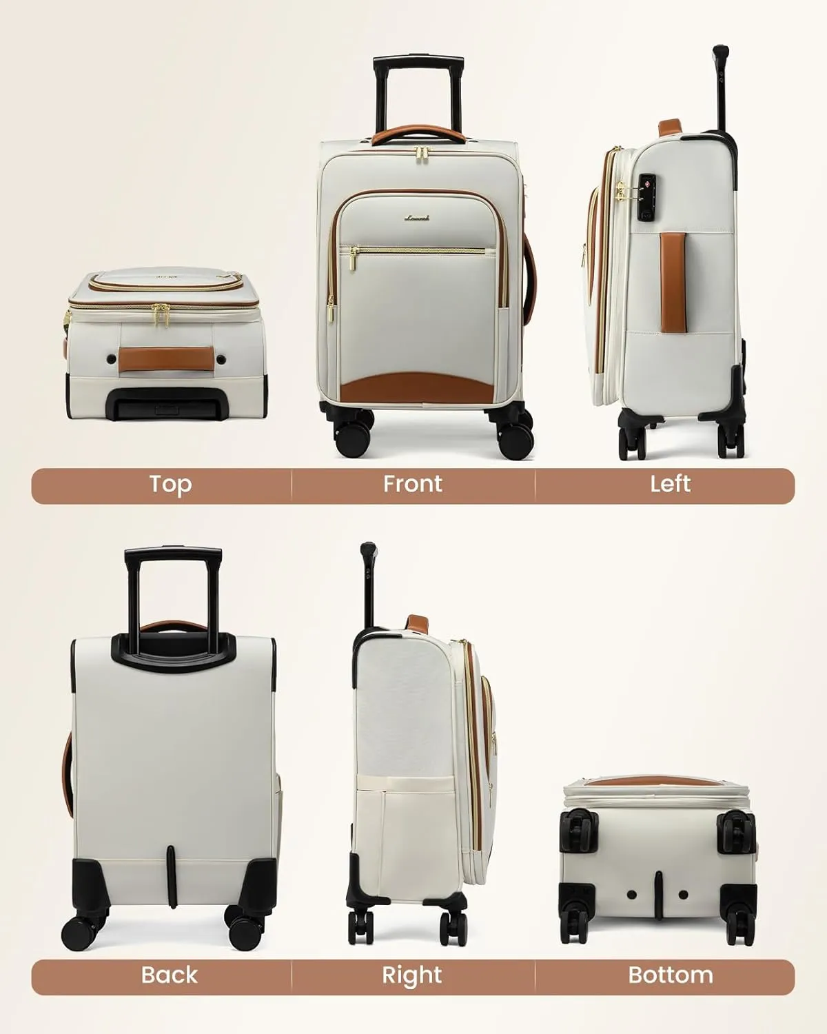 LOVEVOOK Carry On Luggage 22x14x9 Airline Approved with Spinner Wheels, 20 Inch Softside Suitcases for Travel, Lightweight Rolling Carry on Suitcase with TSA Lock for Women Men Weekender, Beige-brown