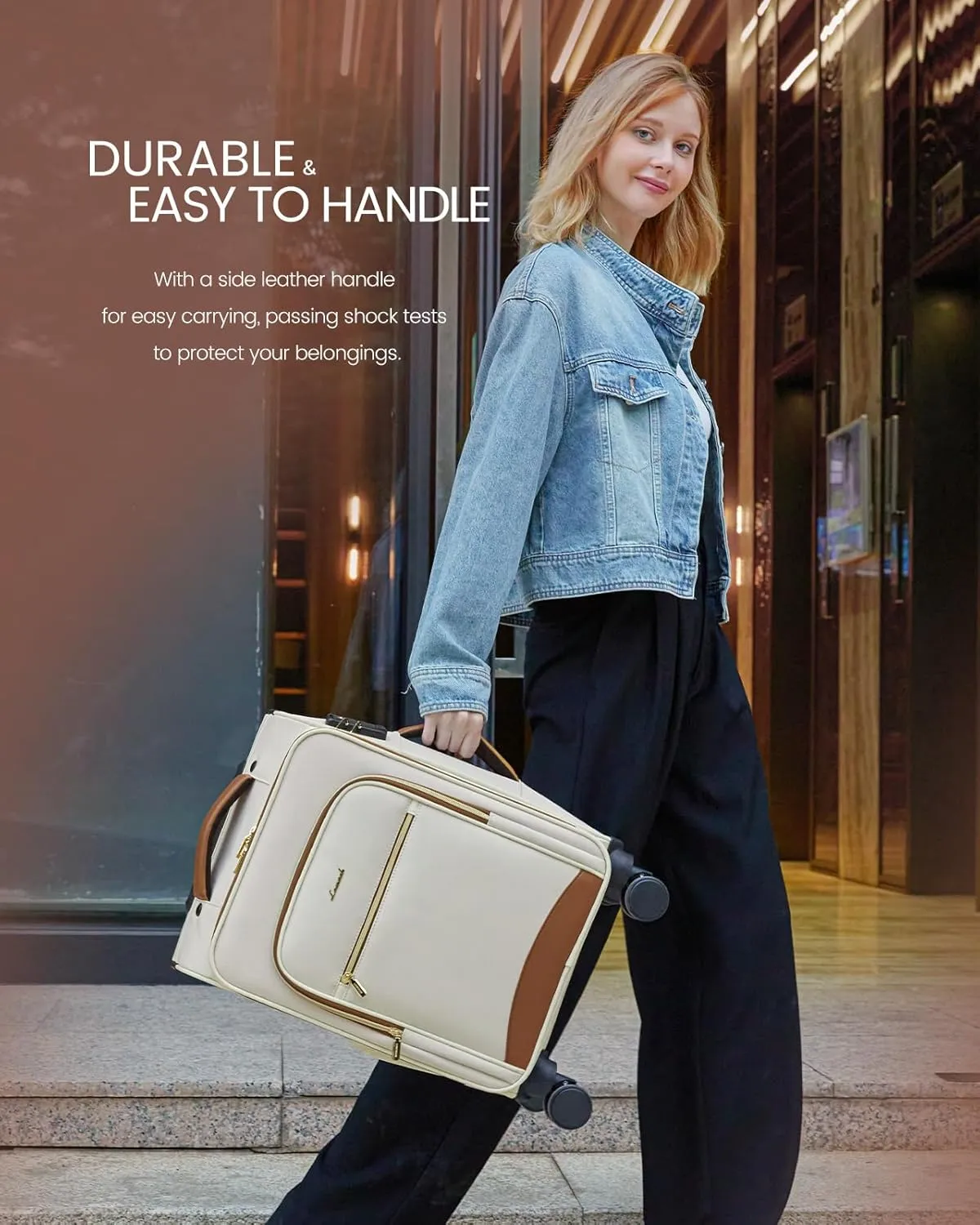 LOVEVOOK Carry On Luggage 22x14x9 Airline Approved with Spinner Wheels, 20 Inch Softside Suitcases for Travel, Lightweight Rolling Carry on Suitcase with TSA Lock for Women Men Weekender, Beige-brown