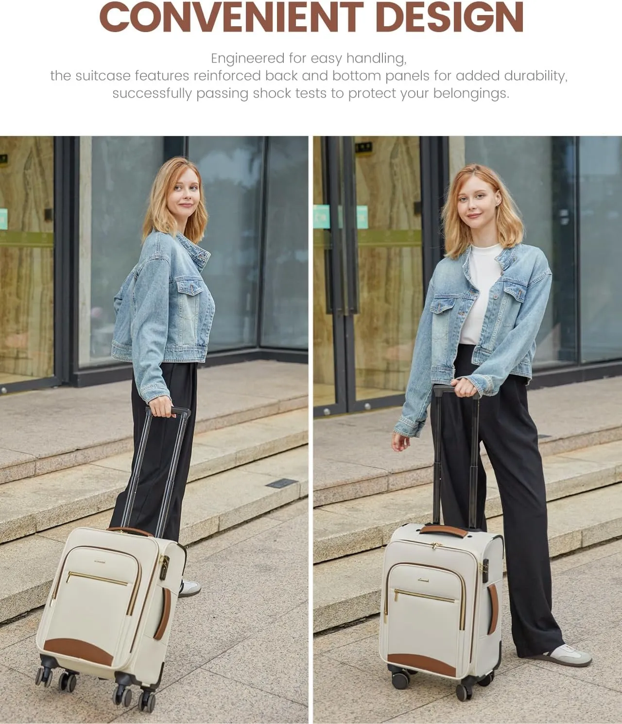 LOVEVOOK Carry On Luggage 22x14x9 Airline Approved with Spinner Wheels, 20 Inch Softside Suitcases for Travel, Lightweight Rolling Carry on Suitcase with TSA Lock for Women Men Weekender, Beige-brown