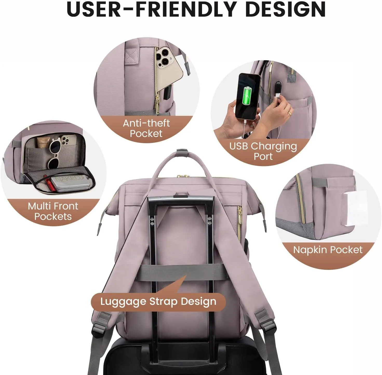 LOVEVOOK Laptop Backpack for Women Computer Backpack Purse 15.6 Inch Travel Work Nurse Teacher Bag Large Capacity Computer Backpack with USB Port