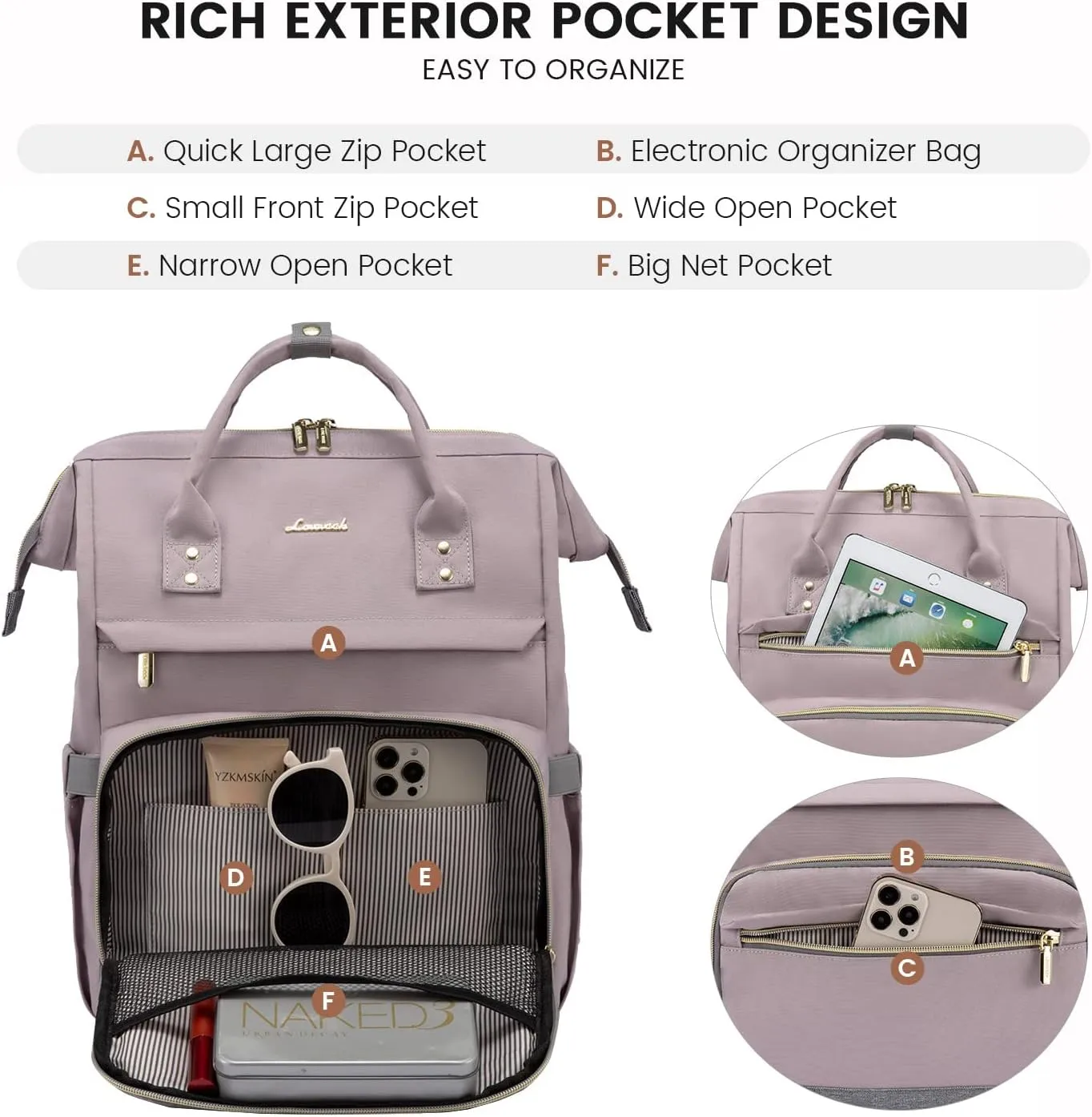 LOVEVOOK Laptop Backpack for Women Computer Backpack Purse 15.6 Inch Travel Work Nurse Teacher Bag Large Capacity Computer Backpack with USB Port