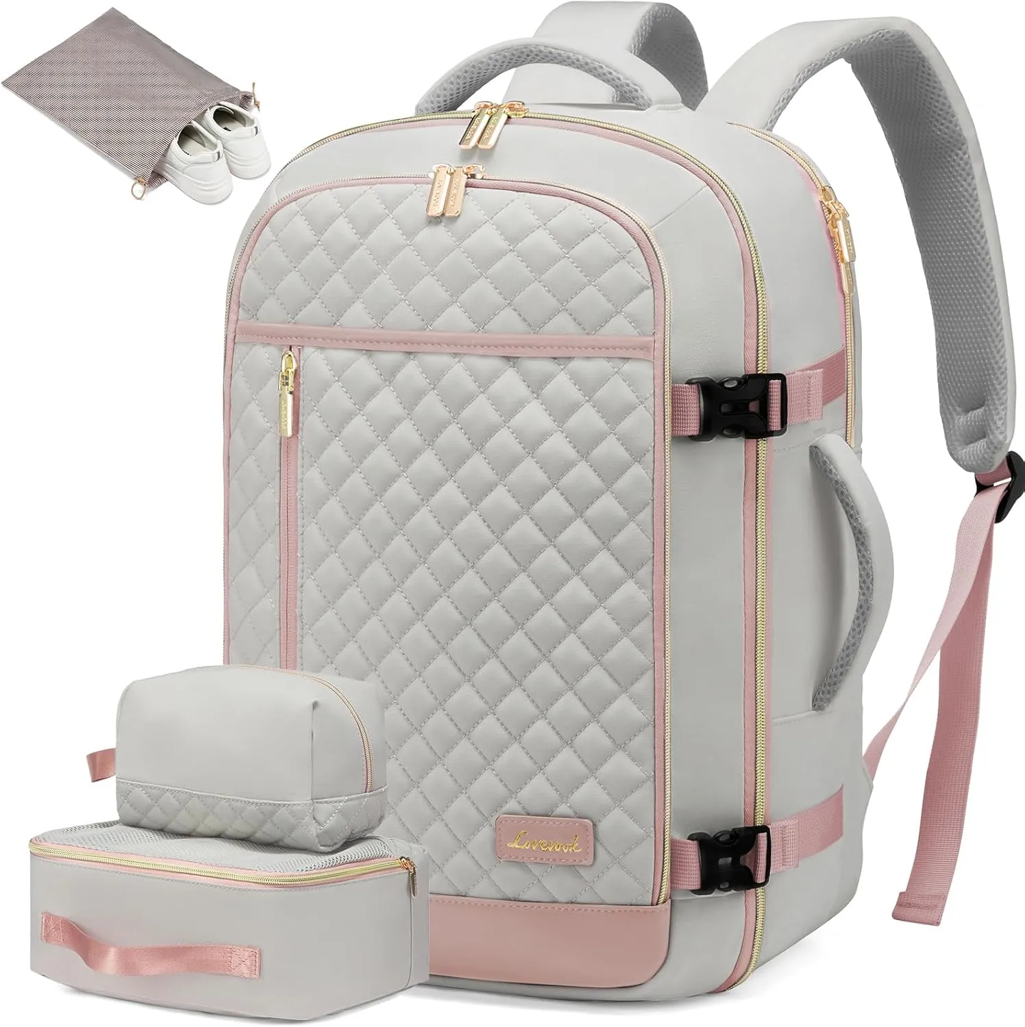 LOVEVOOK Large Travel Backpack for Women, 40L Carry on Backpack for Airplanes,TSA Personal Item Travel Bag fits 17" Laptop,Travel Essentials Carry On Bag Flight Approved with 3 Packing Cubes