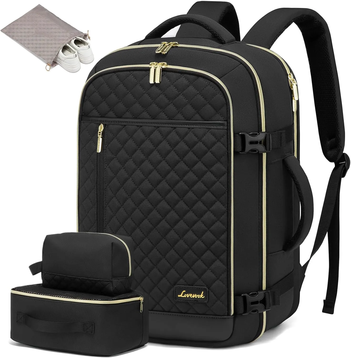 LOVEVOOK Large Travel Backpack for Women, 40L Carry on Backpack for Airplanes,TSA Personal Item Travel Bag fits 17" Laptop,Travel Essentials Carry On Bag Flight Approved with 3 Packing Cubes
