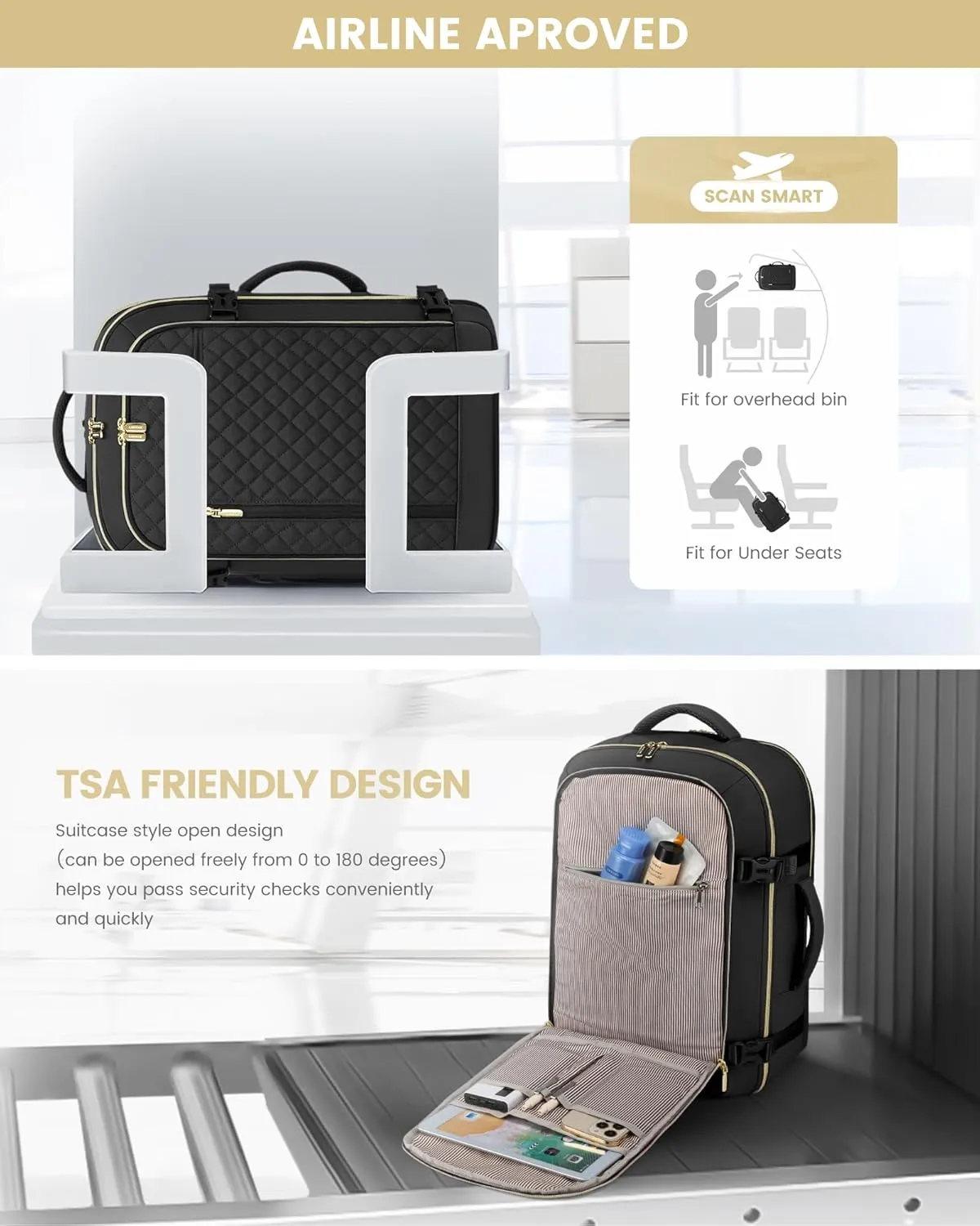 LOVEVOOK Large Travel Backpack for Women, 40L Carry on Backpack for Airplanes,TSA Personal Item Travel Bag fits 17" Laptop,Travel Essentials Carry On Bag Flight Approved with 3 Packing Cubes