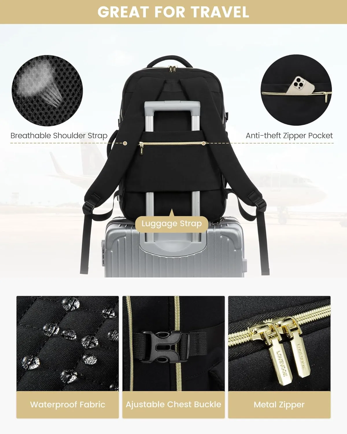 LOVEVOOK Large Travel Backpack for Women, 40L Carry on Backpack for Airplanes,TSA Personal Item Travel Bag fits 17" Laptop,Travel Essentials Carry On Bag Flight Approved with 3 Packing Cubes