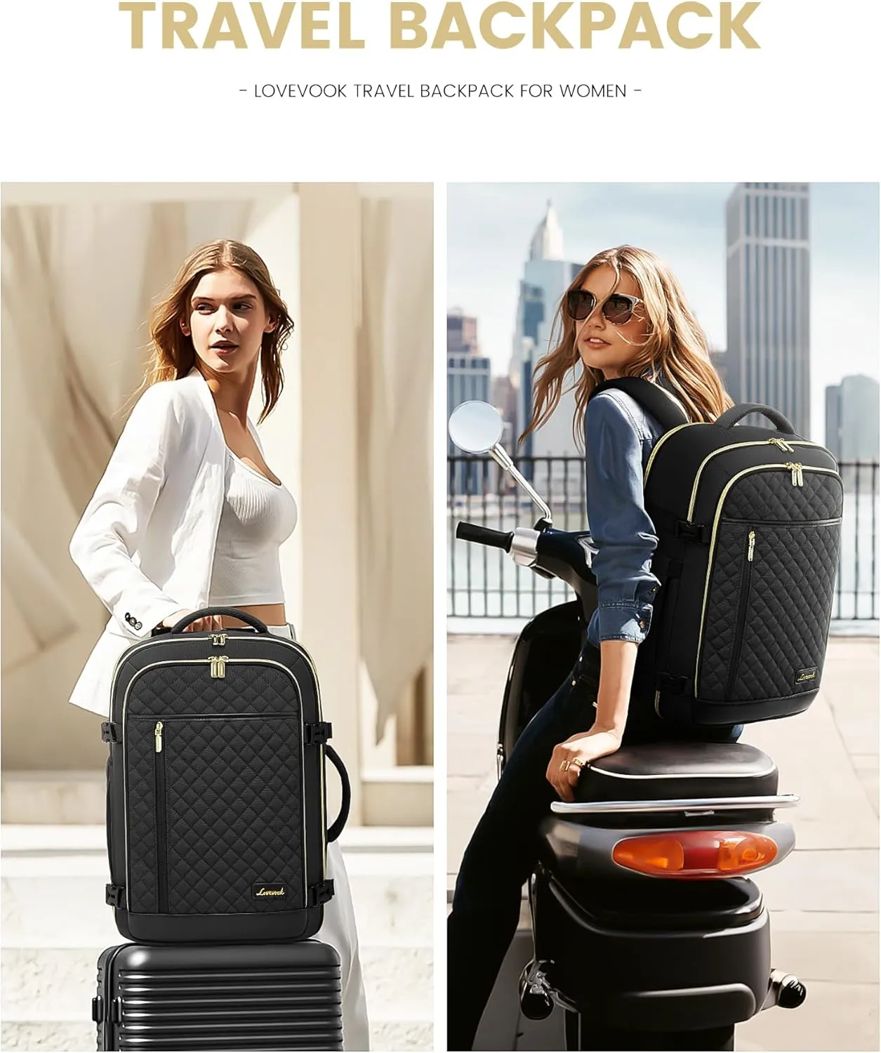 LOVEVOOK Large Travel Backpack for Women, 40L Carry on Backpack for Airplanes,TSA Personal Item Travel Bag fits 17" Laptop,Travel Essentials Carry On Bag Flight Approved with 3 Packing Cubes