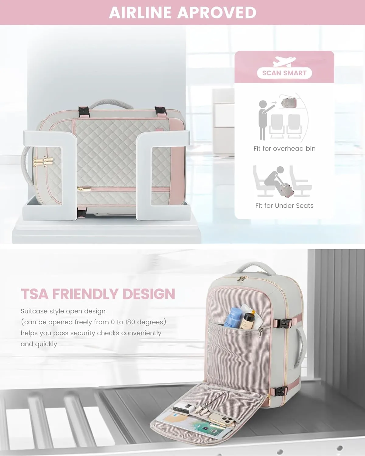 LOVEVOOK Large Travel Backpack for Women, 40L Carry on Backpack for Airplanes,TSA Personal Item Travel Bag fits 17" Laptop,Travel Essentials Carry On Bag Flight Approved with 3 Packing Cubes