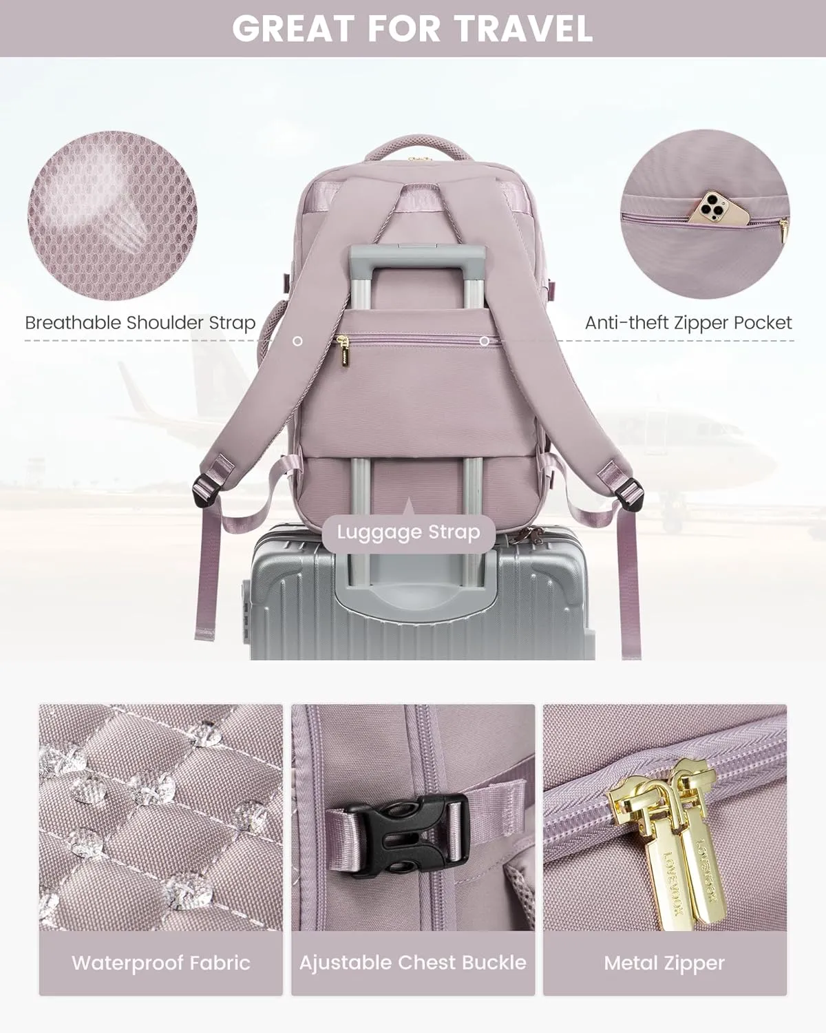LOVEVOOK Travel Backpack for Women, Carry on Backpack for Airplanes,TSA Personal Item Travel Bag fits 15.6" Laptop,Travel Essentials Carry On Bag Flight Approved with 3 Packing Cubes