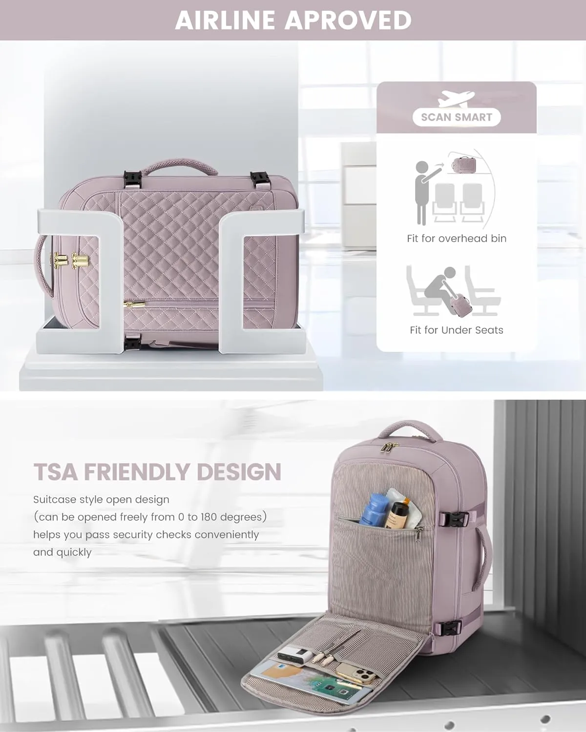 LOVEVOOK Travel Backpack for Women, Carry on Backpack for Airplanes,TSA Personal Item Travel Bag fits 15.6" Laptop,Travel Essentials Carry On Bag Flight Approved with 3 Packing Cubes