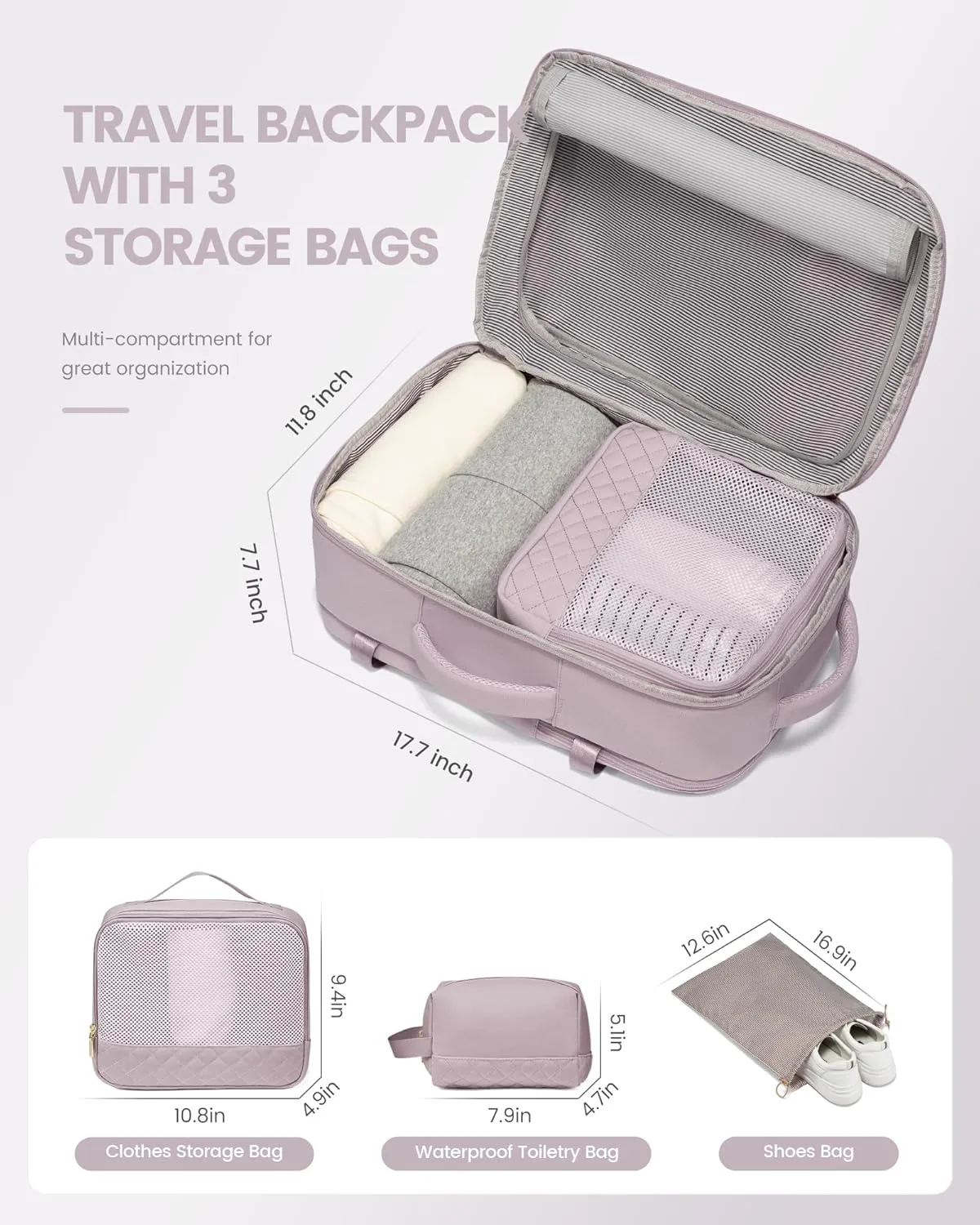 LOVEVOOK Travel Backpack for Women, Carry on Backpack for Airplanes,TSA Personal Item Travel Bag fits 15.6" Laptop,Travel Essentials Carry On Bag Flight Approved with 3 Packing Cubes