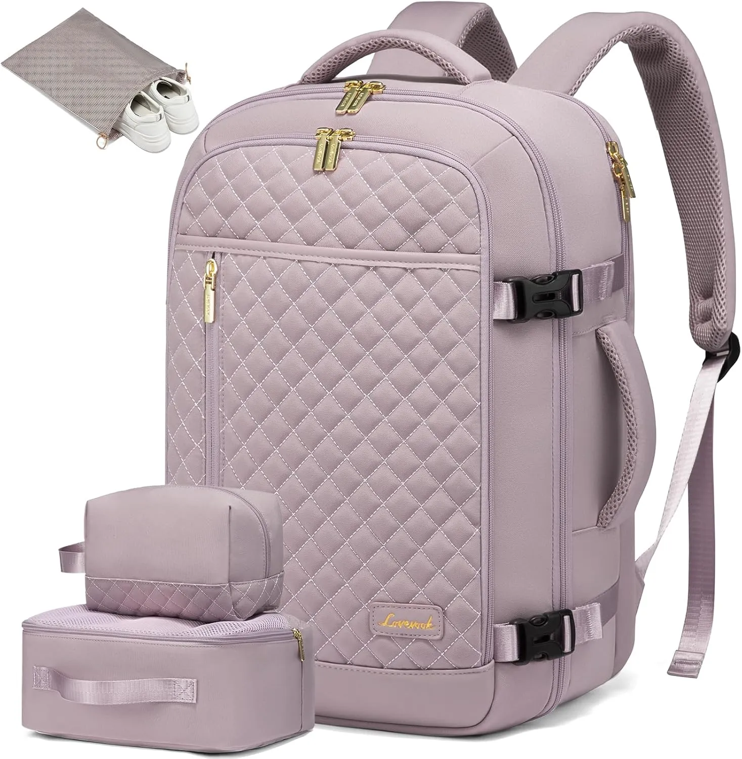 LOVEVOOK Travel Backpack for Women, Carry on Backpack for Airplanes,TSA Personal Item Travel Bag fits 15.6" Laptop,Travel Essentials Carry On Bag Flight Approved with 3 Packing Cubes