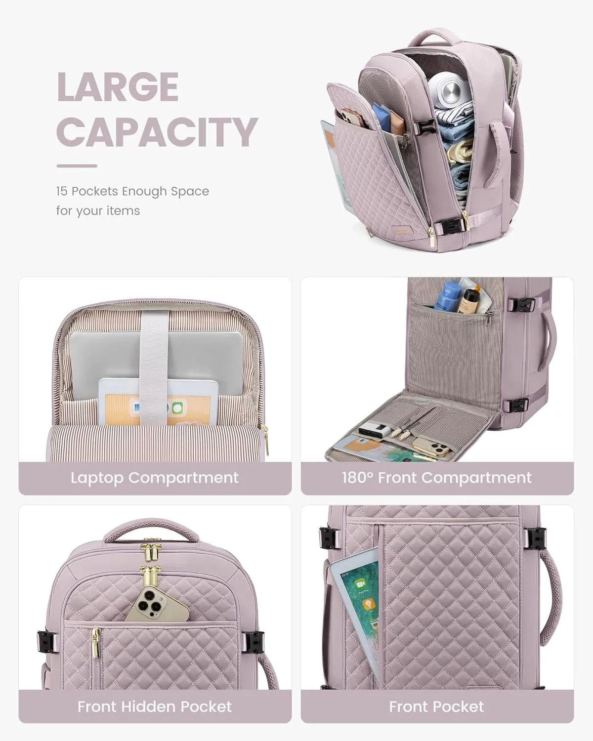 LOVEVOOK Travel Backpack for Women, Carry on Backpack for Airplanes,TSA Personal Item Travel Bag fits 15.6" Laptop,Travel Essentials Carry On Bag Flight Approved with 3 Packing Cubes