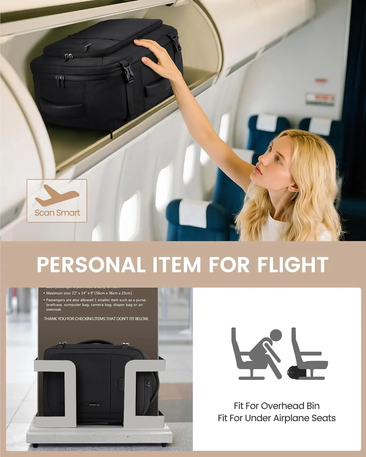 LOVEVOOK Travel Backpack For Women Men, 50L Carry On Backpack,18" Flight Approved Personal Item Travel Bag