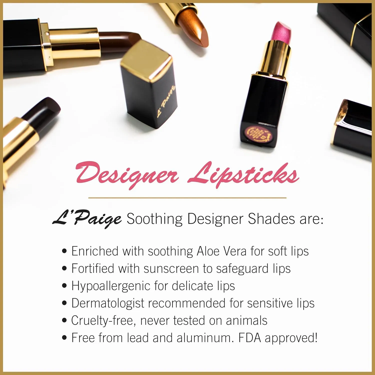 L'Paige L05 - FROSTED COPPER Designer Lipstick | Aloe Vera-Based, Long-Lasting, Moisturizing | Orange-Brown with Frosted Metallic Shimmer Finish