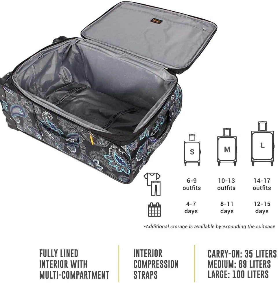 Lucas Designer Luggage Carry On Collection - Expandable 20 Inch Suitcase - Durable Small Ultra Lightweight Bag with 4-Rolling Spinner Wheels (Diva)