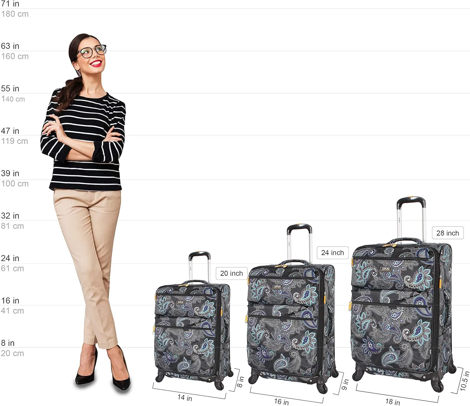 Lucas Designer Luggage Carry On Collection - Expandable 20 Inch Suitcase - Durable Small Ultra Lightweight Bag with 4-Rolling Spinner Wheels (Diva)