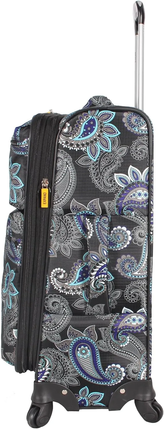Lucas Designer Luggage - Expandable 28 Inch Softside Bag with Pattern- Durable Large Ultra Lightweight Checked Suitcase with 4-Rolling Spinner Wheels (Diva)