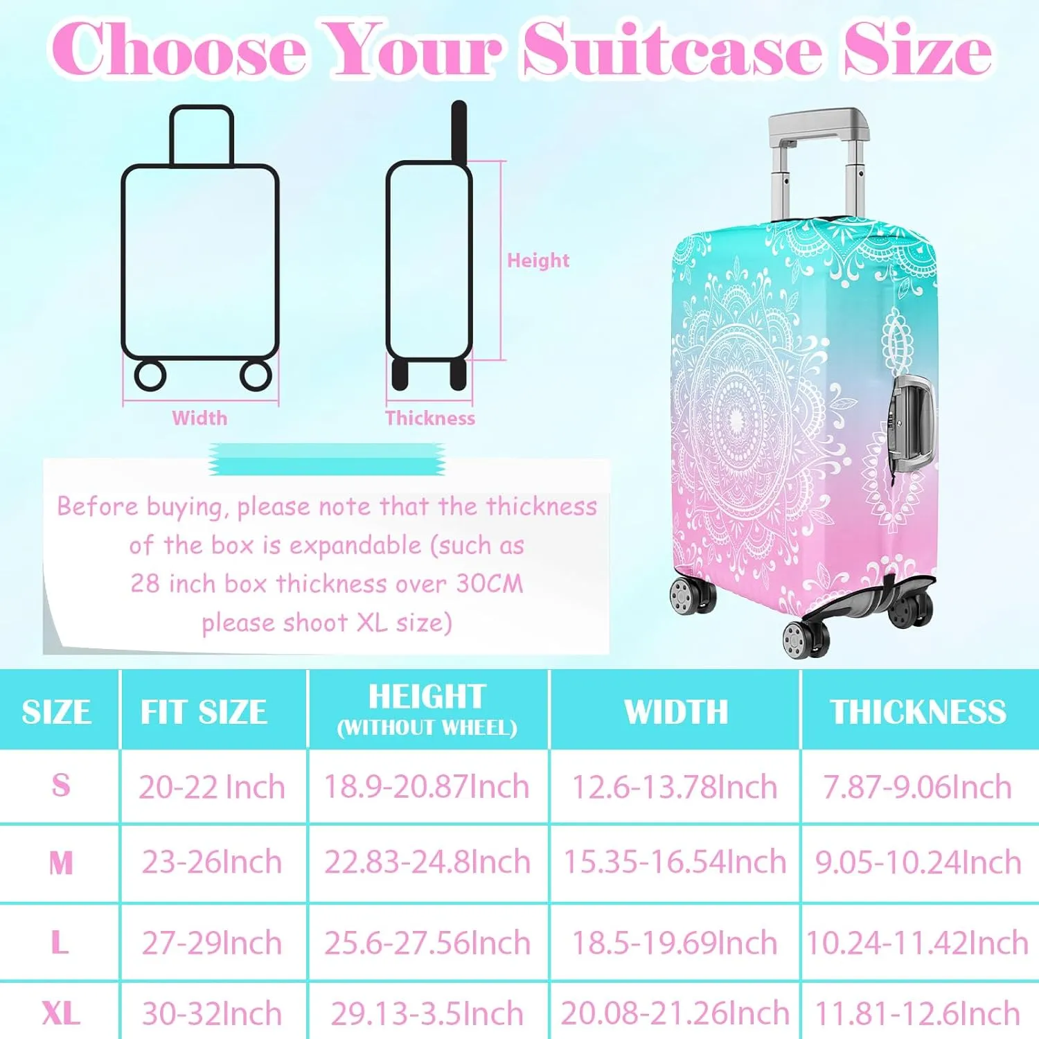 Luggage Cover for Suitcase Elastic Suitcase Cover Protector, Carry On Luggage Sleeve Anti Scratch Travel Essentials Fits 20-22 Luggage