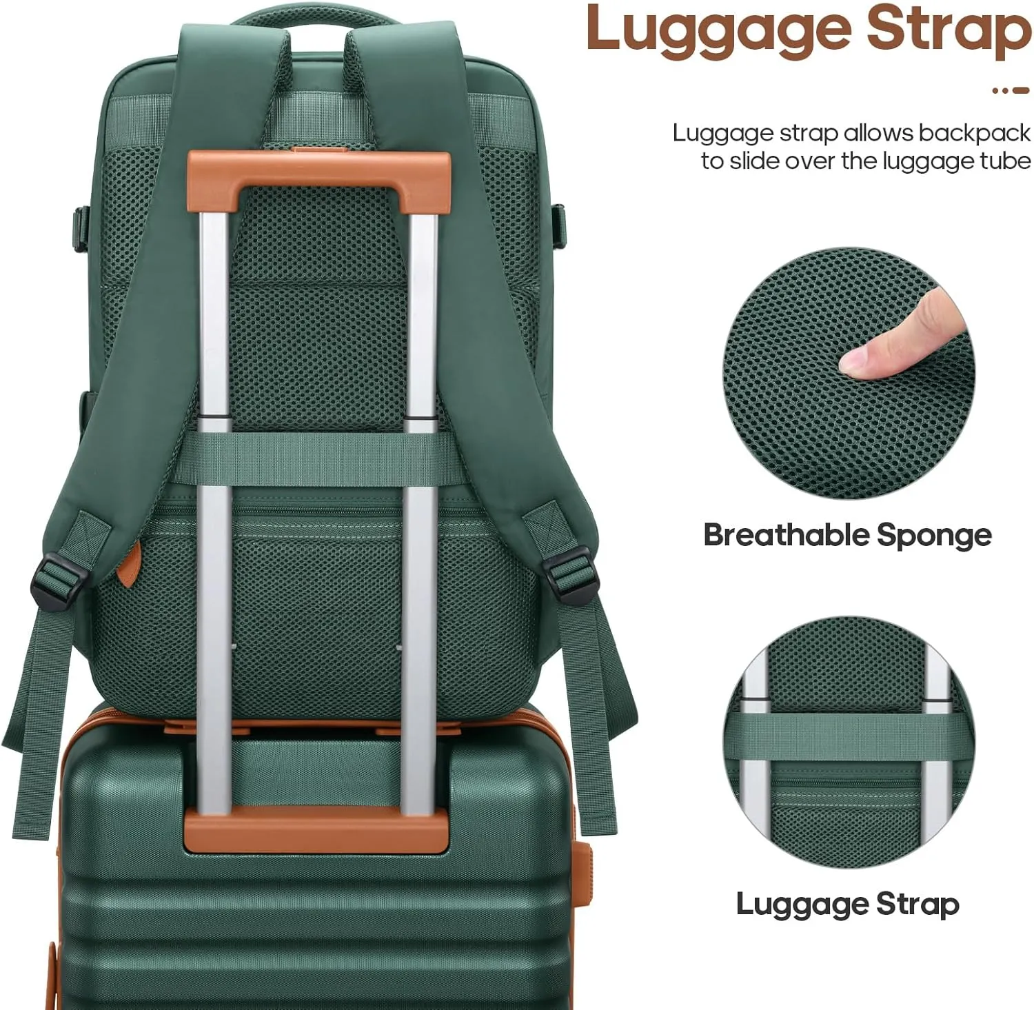 Luggage Sets 3 Piece, Carry On Luggage 20 Inch With Spinner Wheels,PC Hardside Suitcase Set with TSA Lock,Durable Carry On Suitcase With Travel Backpack for Men Women (Green, 3 piece set (20inch))