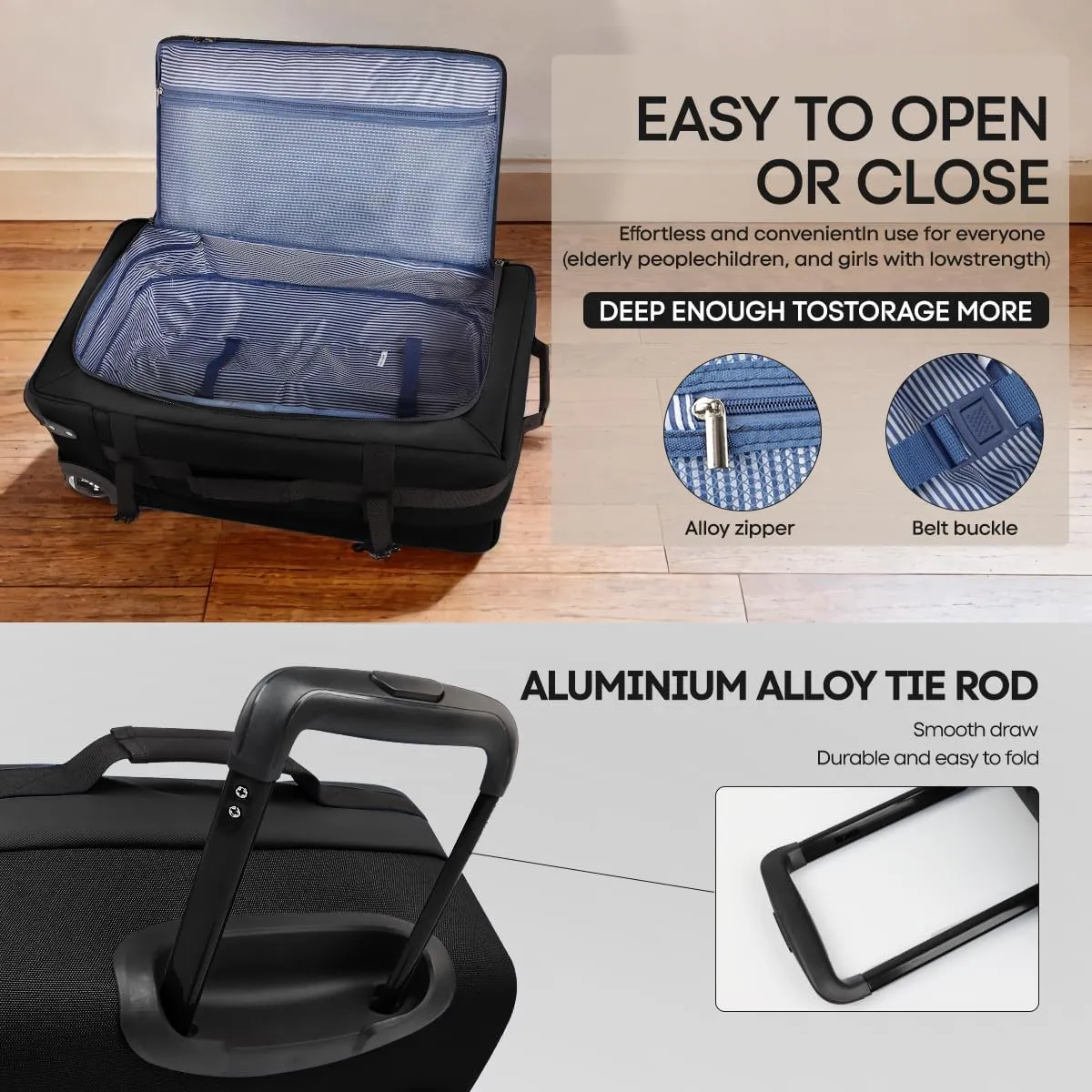 Luggage Sets 3 Piece,Rolling Duffle Bag w/Handle,Carry on Luggage Travel Duffle Bags for Man Women#Black