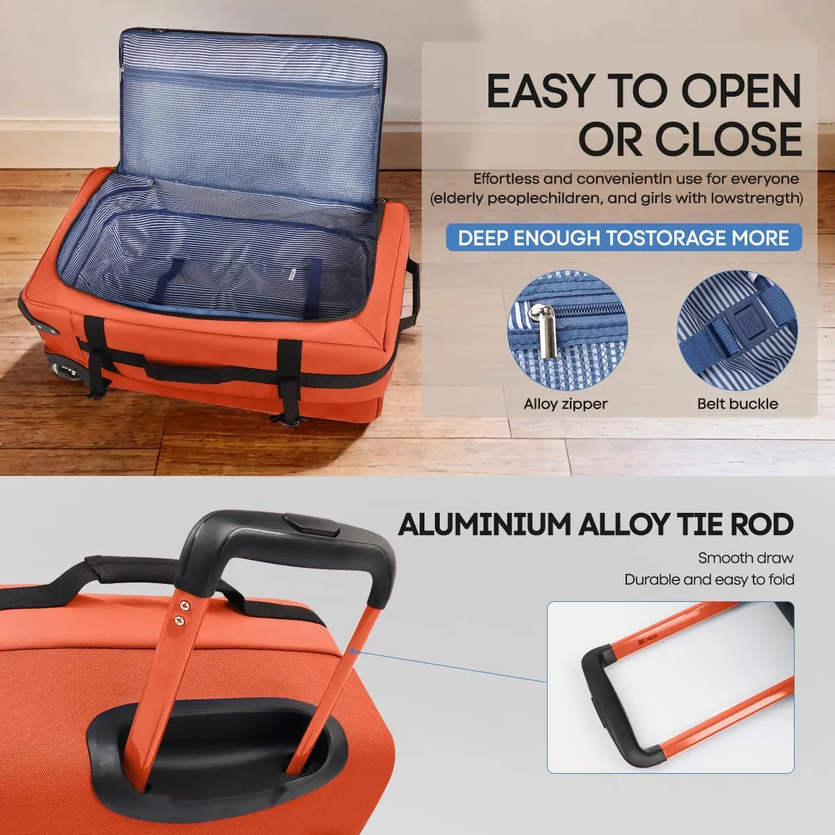 Luggage Sets 3 Piece,Rolling Duffle Bag w/Handle,Carry on Luggage Travel Duffle Bags for Man Women#Orange
