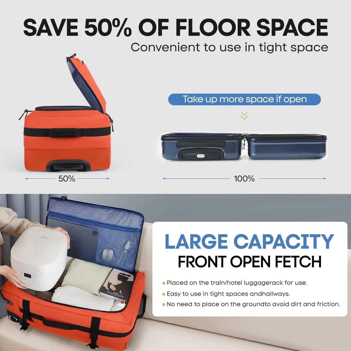 Luggage Sets 3 Piece,Rolling Duffle Bag w/Handle,Carry on Luggage Travel Duffle Bags for Man Women#Orange