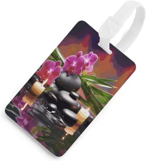 Luggage Tags Flowers in Fountain Massage Stones Printed Luggage Tags for Suitcases Travel Baggage Bag Tags Funny Luggage Tag