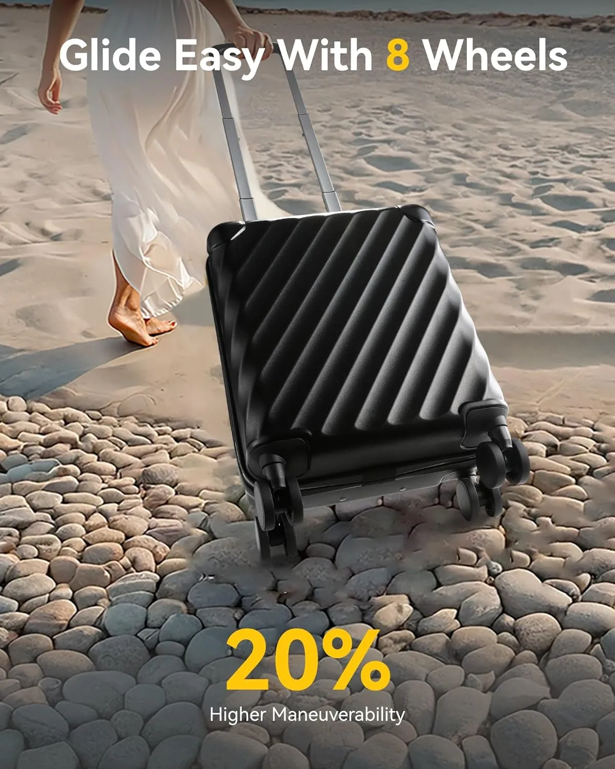 LUGGEX Luggage with Spinner Wheels, Polycarbonate Hard Shell Suitcase, Underseat 15 Inch, Shadow Black