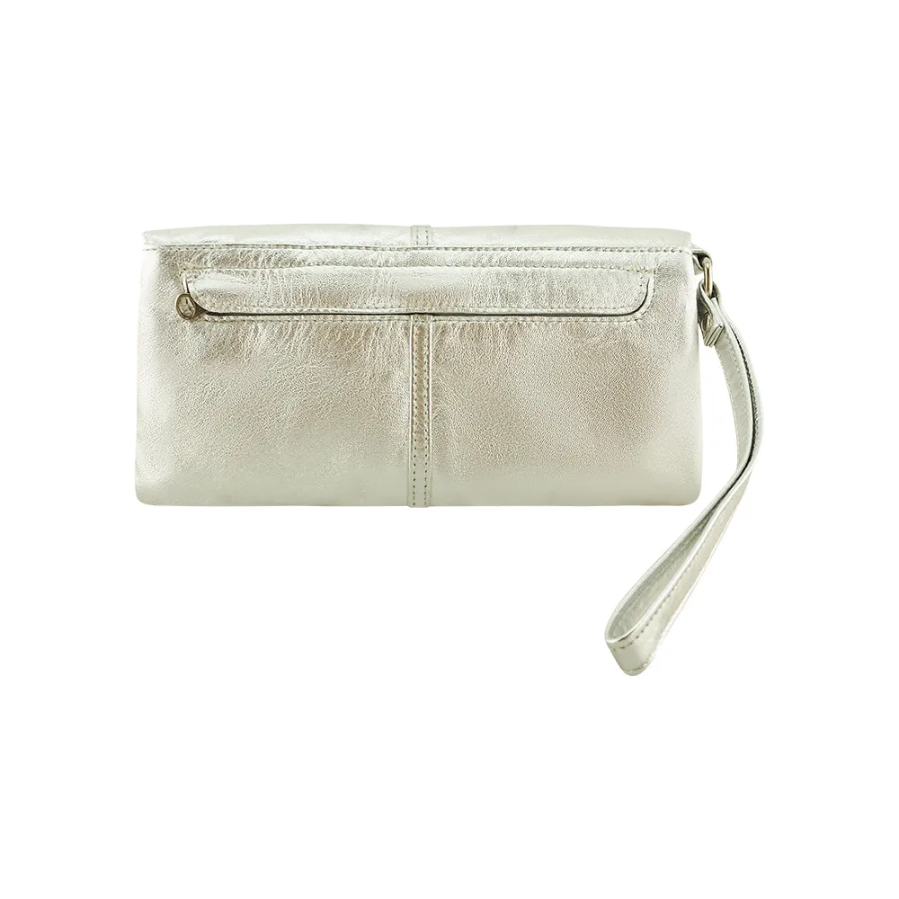 Luna Soft Leather Clutch | Silver Metallic