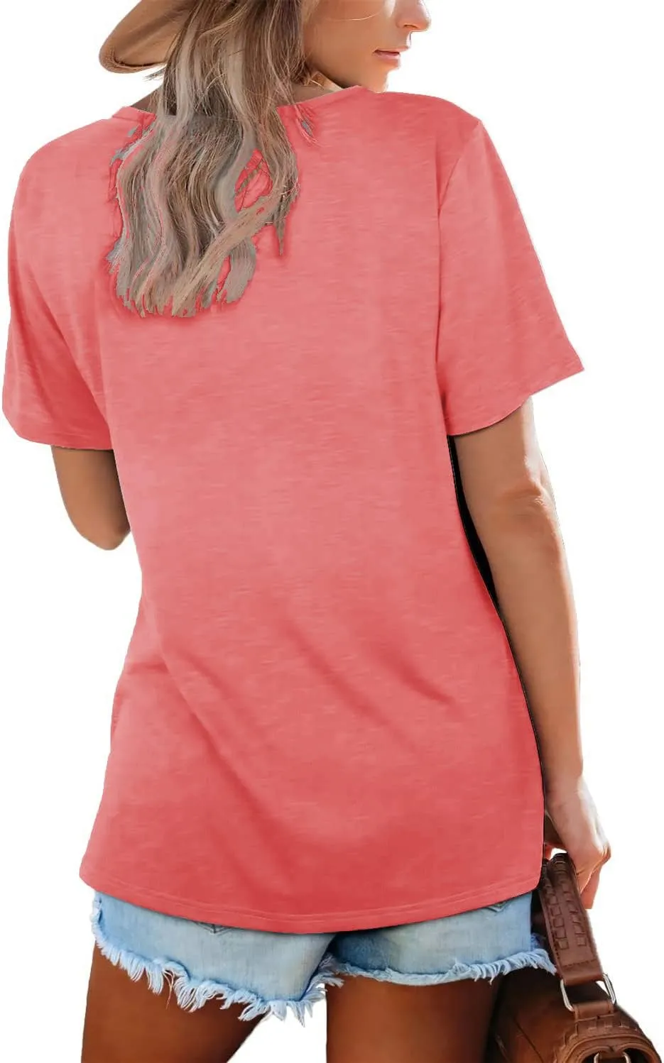 Lunivop Womens Tops Casual V Neck Short Sleeve Solid Color Basic T Shirt