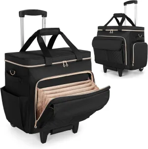 LUXJA Rolling Teacher Bag with Laptop Compartment and Detachable Dolly, Multifunctional Rolling Briefcase with Accordion File Area (Patent Pending), Black