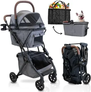 Luxury Pet Stroller & Personal Folding Shopping Cart on Premium Wheels – Lightweight Aluminum Frame – Removable Bassinet, Shopping Bag- Small to Medium Dogs & Cats (Shadow v3 Pet Bassinet)