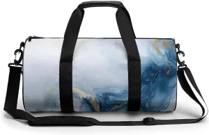 Luxury White Gold Marble Texture Travel Gym Bag for Women Men Cylindrical Duffle Bag Sport Workout Bag with Shoulder Strap