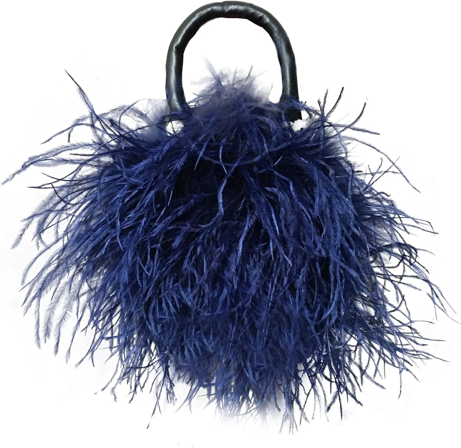 LVCOMEFF Women Ostrich Blue Feather Purse Mini Handbag for Party Furry Casual Daily Bubblegum Color