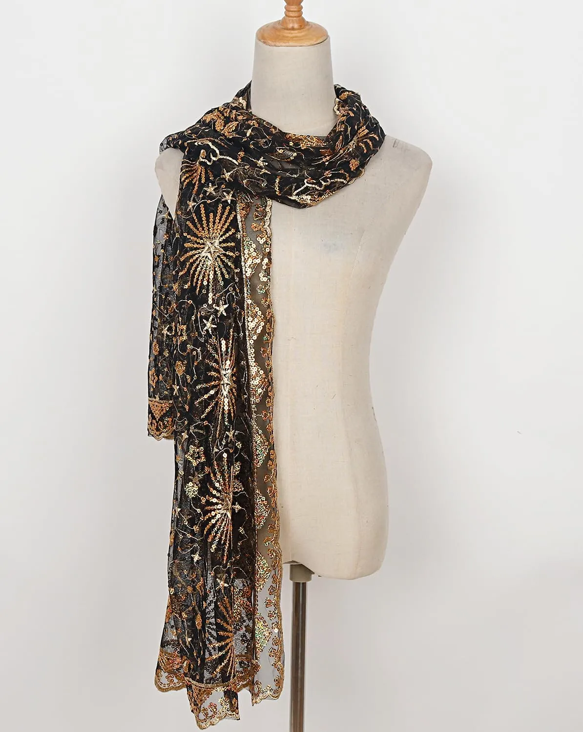 L'VOW Women's Glittering 1920s Scarf Mesh Sequin Wedding Cape Fringed Evening Shawl Wrap
