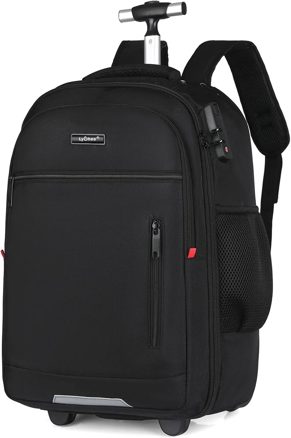 lychee Concealable Rolling Backpack-Adult Business Laptop Backpack with Wheels-20 inch Invisible Shoulder Strap Waterproof Backpack with Roller-Suitcase Travel Bag,Black